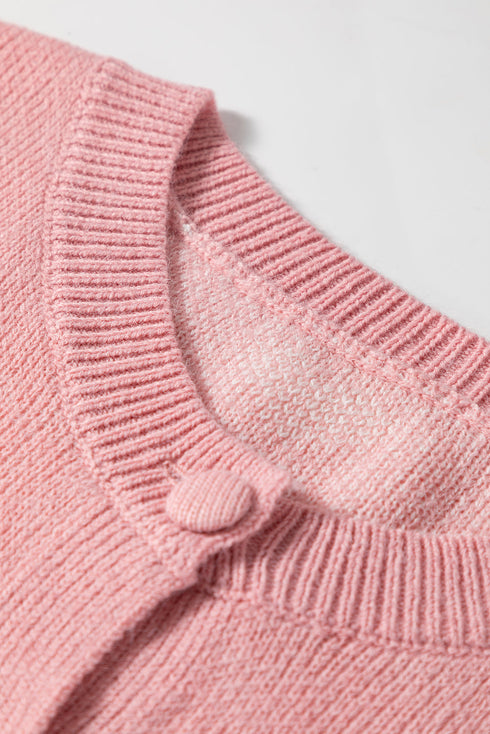 Heart Jacquard Button Front Ribbed Trim Drop Shoulder Cardigan